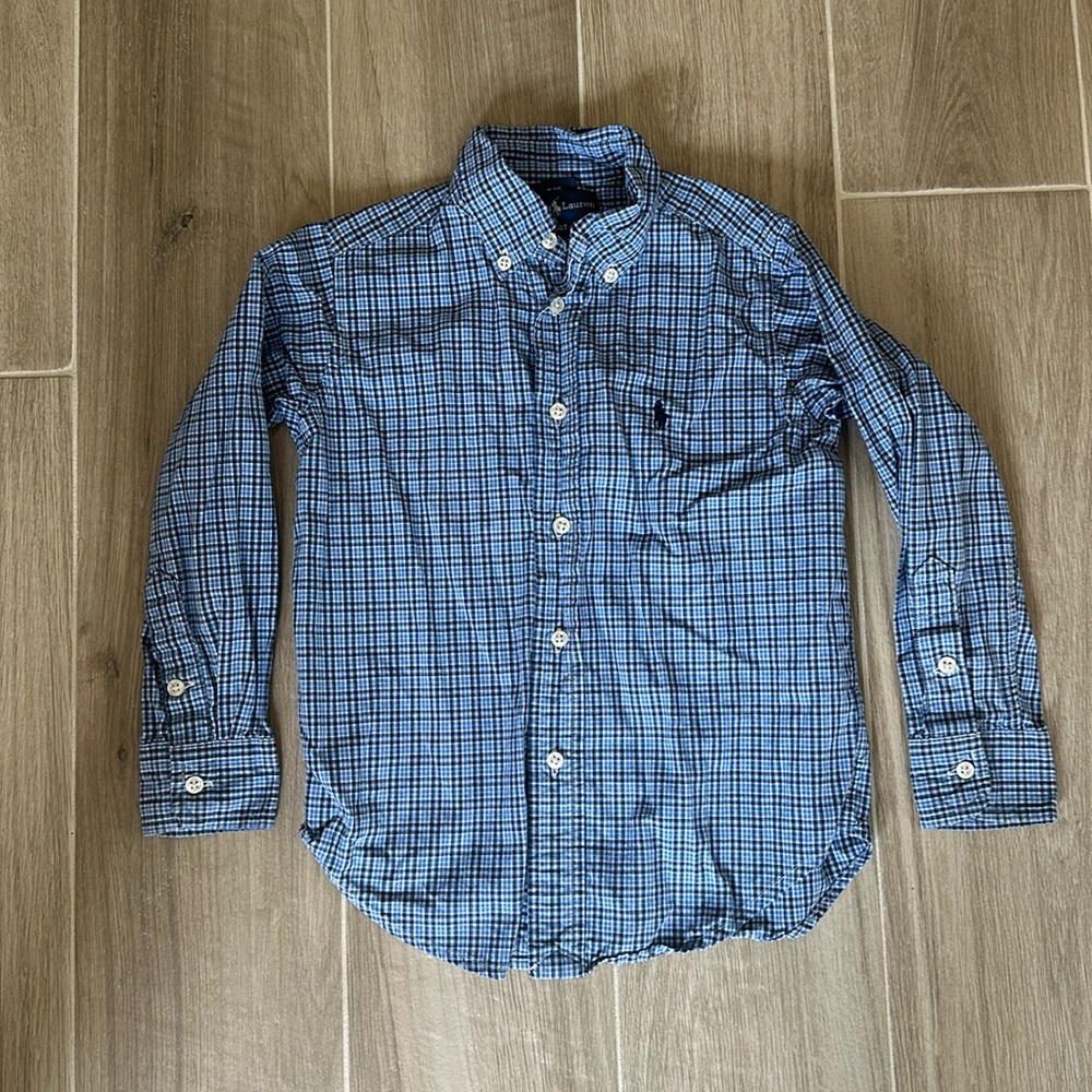 Ralph Lauren Plaid Button Down 4t blue and navy